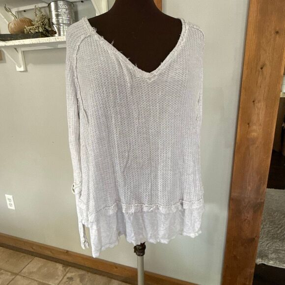 We the free oversized free people waffle knit shirt women’s size XS cream color - Picture 1 of 10